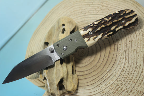 Fumio Inagaki FI-135 Folding  Stag Hunter, 3-1/4" COS-25 Cobalt Special blade, Sambar Stag Handle