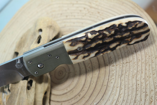 Fumio Inagaki FI-135 Folding  Stag Hunter, 3-1/4" COS-25 Cobalt Special blade, Sambar Stag Handle