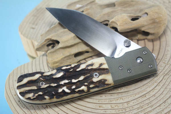 Fumio Inagaki FI-135 Folding  Stag Hunter, 3-1/4" COS-25 Cobalt Special blade, Sambar Stag Handle
