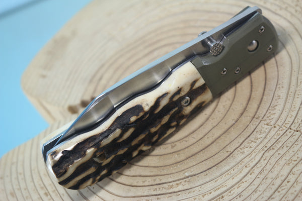 Fumio Inagaki FI-135 Folding  Stag Hunter, 3-1/4" COS-25 Cobalt Special blade, Sambar Stag Handle