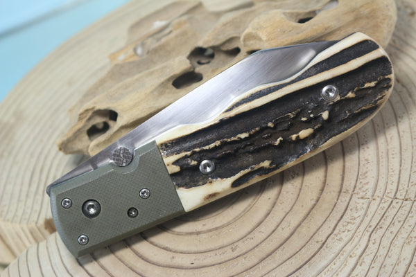 Fumio Inagaki FI-135 Folding  Stag Hunter, 3-1/4" COS-25 Cobalt Special blade, Sambar Stag Handle