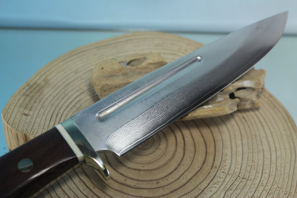 Fumio Inagaki FI-130   7" VG-10 Damascus Drop Point Camper, Japanese Tagayasan wood Handle