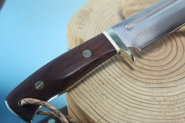 Fumio Inagaki FI-130   7" VG-10 Damascus Drop Point Camper, Japanese Tagayasan wood Handle