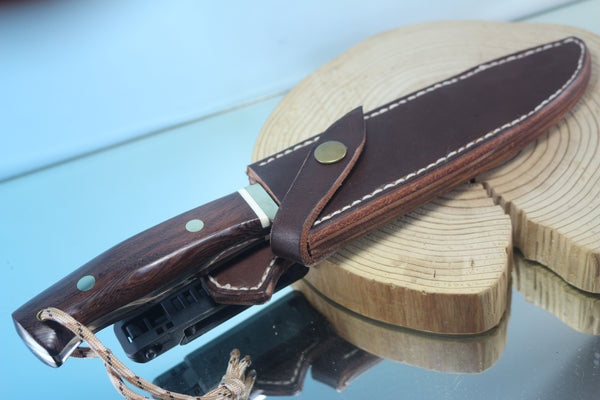 Fumio Inagaki FI-130   7" VG-10 Damascus Drop Point Camper, Japanese Tagayasan wood Handle