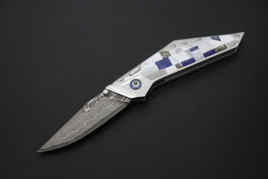 Ikuo Nagata IN-140 SPG2 Damascus Double Assisted Folder, Mosaic MOP Handle