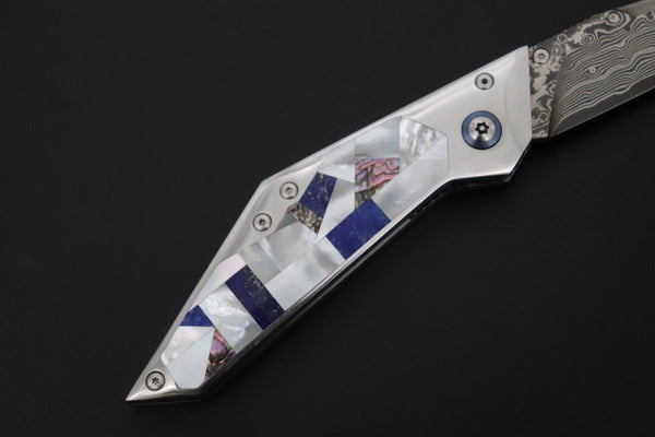 Ikuo Nagata IN-140 SPG2 Damascus Double Assisted Folder, Mosaic MOP Handle