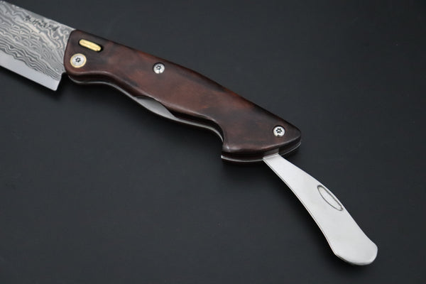 Ikuo Nagata IN-155 SPG2 Damascus Folding Santoku Hocho, Marbles style Ironwood Handle