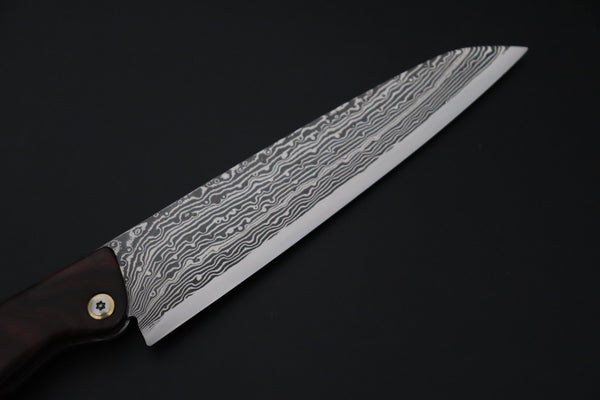 Ikuo Nagata IN-155 SPG2 Damascus Folding Santoku Hocho, Marbles style Ironwood Handle