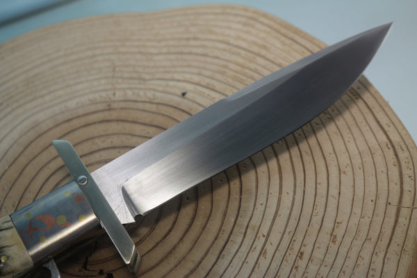 Fumio Inagaki FI-100 Marbles Folding Hunter Replica, Premium Hitachi ATS-34 blade, Rainbow Damascus Bolsters - japaneseknifedirect.mom