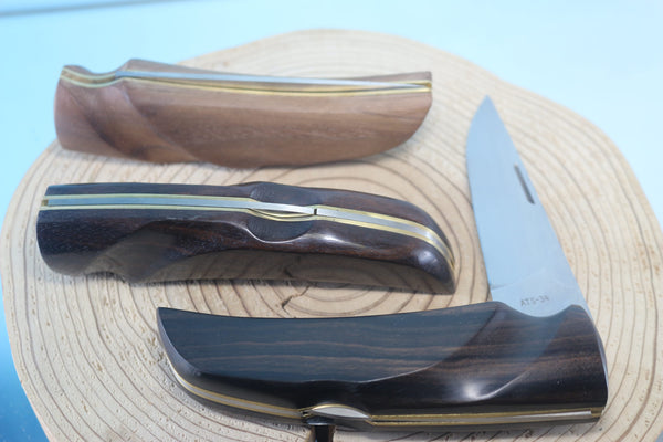 Fumio Inagaki FI-105 GERBER Folding Hunter Replica, Lockback Folders, Hitachi ATS-34 or Solid VG-10 Blade, Ebony or Walnut wood Handle - japaneseknifedirect.mom