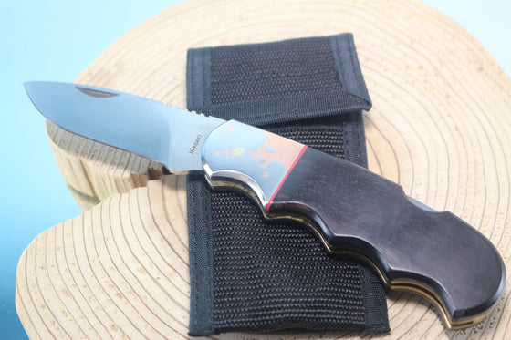 Fumio Inagaki FI-110 GERBER Magnum Hunter Replica, Lock back Folders, SHSS Hamaguri-ba Blade, African Black wood Handle - japaneseknifedirect.mom