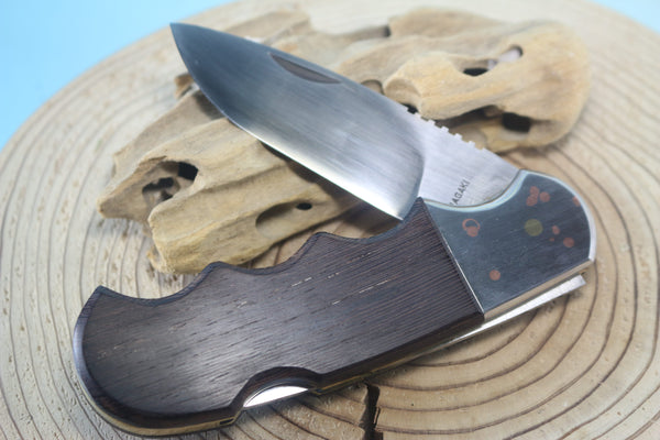 Fumio Inagaki FI-110 GERBER Magnum Hunter Replica, Lock back Folders, SHSS Hamaguri-ba Blade, Tagayasan wood Handle - japaneseknifedirect.mom