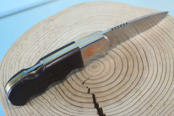 Fumio Inagaki FI-110 GERBER Magnum Hunter Replica, Lock back Folders, SHSS Hamaguri-ba Blade, Tagayasan wood Handle - japaneseknifedirect.mom
