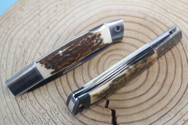 Fumio Inagaki FI-115 Slim Utility Folding Knife, Lockback Folders, Sold VG-10 Blade, Mammoth Ivory or Stag Handle - japaneseknifedirect.mom