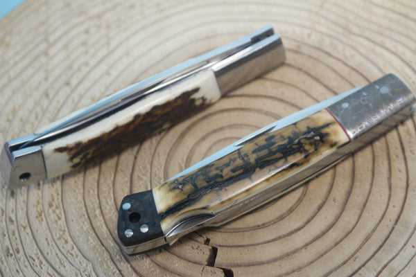 Fumio Inagaki FI-115 Slim Utility Folding Knife, Lockback Folders, Sold VG-10 Blade, Mammoth Ivory or Stag Handle - japaneseknifedirect.mom