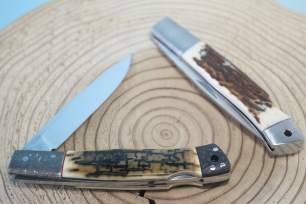 Fumio Inagaki FI-115 Slim Utility Folding Knife, Lockback Folders, Sold VG-10 Blade, Mammoth Ivory or Stag Handle - japaneseknifedirect.mom