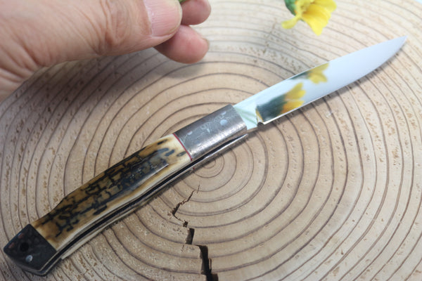 Fumio Inagaki FI-115 Slim Utility Folding Knife, Lockback Folders, Sold VG-10 Blade, Mammoth Ivory or Stag Handle - japaneseknifedirect.mom