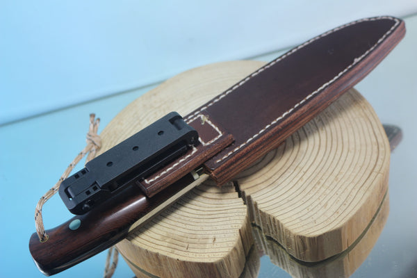 Fumio Inagaki FI-130   7" VG-10 Damascus Drop Point Camper, Japanese Tagayasan wood Handle - japaneseknifedirect.mom