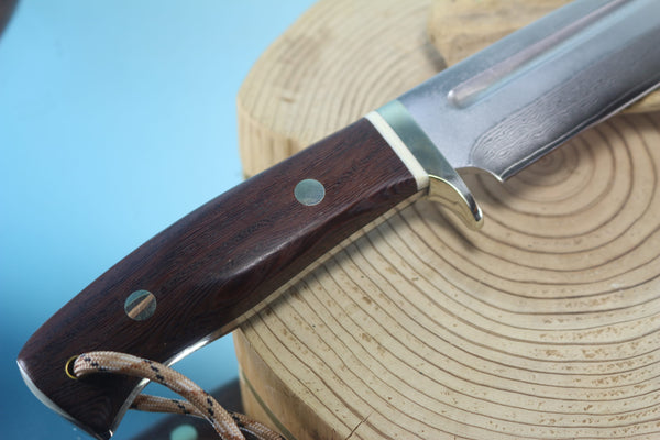 Fumio Inagaki FI-130   7" VG-10 Damascus Drop Point Camper, Japanese Tagayasan wood Handle - japaneseknifedirect.mom
