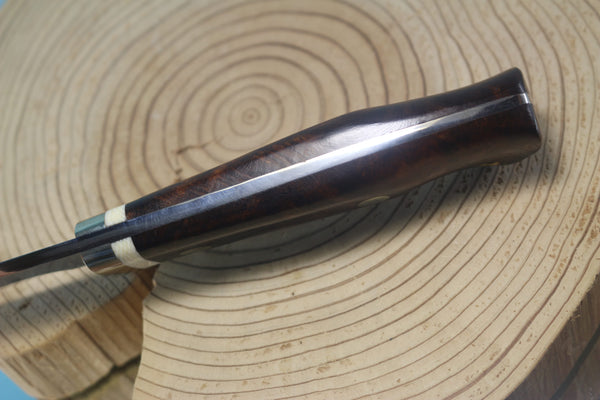 Fumio Inagaki FI-150 VG-10 Damascus Hunter, Exotic Wooden Handle - japaneseknifedirect.mom