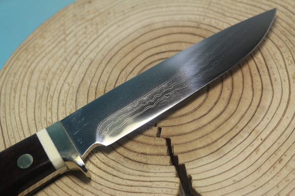 Fumio Inagaki FI-150 VG-10 Damascus Hunter, Exotic Wooden Handle - japaneseknifedirect.mom