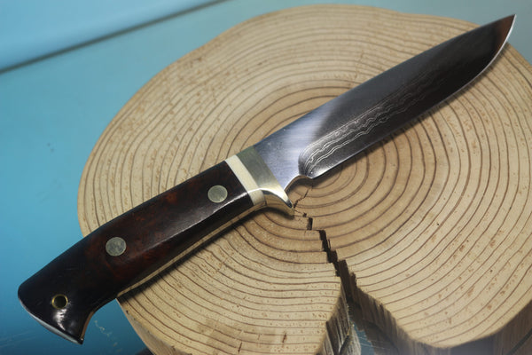 Fumio Inagaki FI-150 VG-10 Damascus Hunter, Exotic Wooden Handle - japaneseknifedirect.mom