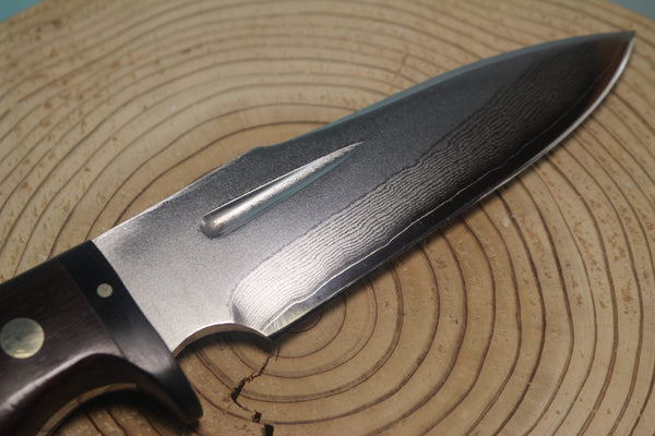 Fumio Inagaki FI-150 VG-10 Damascus Hunter, Exotic Wooden Handle - japaneseknifedirect.mom
