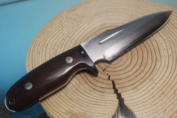 Fumio Inagaki FI-150 VG-10 Damascus Hunter, Exotic Wooden Handle - japaneseknifedirect.mom