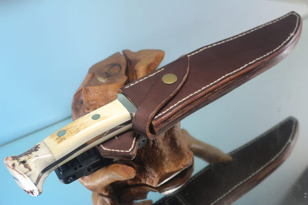 Fumio Inagaki FI-155  8-5/8" Big Bowie Knife. VG-10 Damascus blade, Mammoth Ivory/Crown Samber Stag handle - japaneseknifedirect.mom