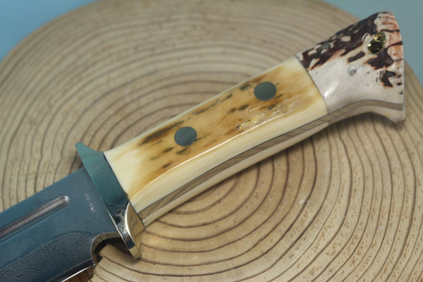 Fumio Inagaki FI-155  8-5/8" Big Bowie Knife. VG-10 Damascus blade, Mammoth Ivory/Crown Samber Stag handle - japaneseknifedirect.mom