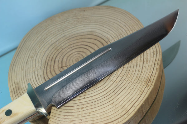 Fumio Inagaki FI-155  8-5/8" Big Bowie Knife. VG-10 Damascus blade, Mammoth Ivory/Crown Samber Stag handle - japaneseknifedirect.mom