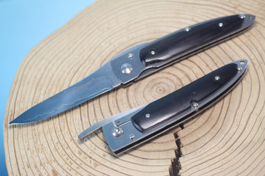 Fumio Inagaki FI-500 Higonokami Liner Lock Folder, ATS-34 blade and VG-10 Damascus blade - japaneseknifedirect.mom
