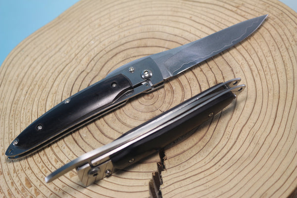 Fumio Inagaki FI-500 Higonokami Liner Lock Folder, ATS-34 blade and VG-10 Damascus blade - japaneseknifedirect.mom