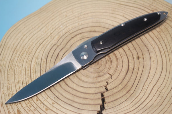 Fumio Inagaki FI-500 Higonokami Liner Lock Folder, ATS-34 blade and VG-10 Damascus blade - japaneseknifedirect.mom