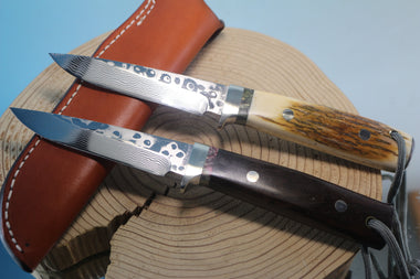 Fumio Inagaki FI-520 ZDP Damascus Utility Hunter, 4" Hitachi ZDP-189 Premium Powdered Damacus steel Blade - japaneseknifedirect.mom