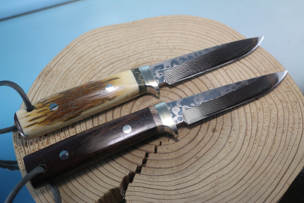 Fumio Inagaki FI-520 ZDP Damascus Utility Hunter, 4" Hitachi ZDP-189 Premium Powdered Damacus steel Blade - japaneseknifedirect.mom