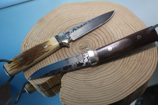 Fumio Inagaki FI-520 ZDP Damascus Utility Hunter, 4" Hitachi ZDP-189 Premium Powdered Damacus steel Blade - japaneseknifedirect.mom
