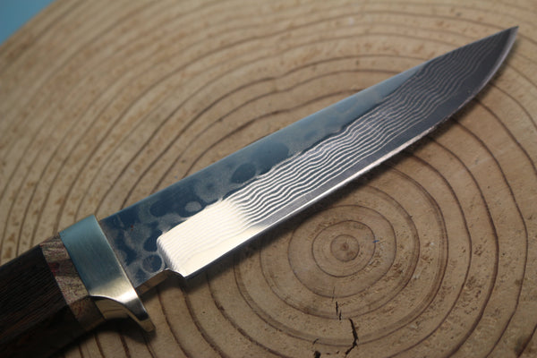 Fumio Inagaki FI-520 ZDP Damascus Utility Hunter, 4" Hitachi ZDP-189 Premium Powdered Damacus steel Blade - japaneseknifedirect.mom