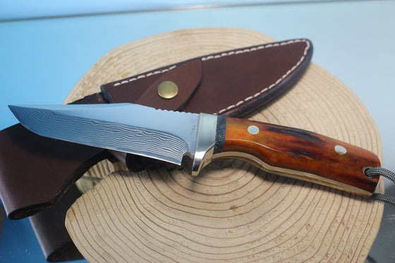 Fumio Inagaki FI-540 ZDP Damascus Hunter II, 3-1/4" Hitachi ZDP-189 Premium Powdered Damacus steel Blade - japaneseknifedirect.mom