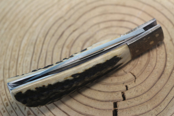 Fumio Inagaki FI-550 Cowry Lockback Folder, Stag handle with Mokume bolster - japaneseknifedirect.mom