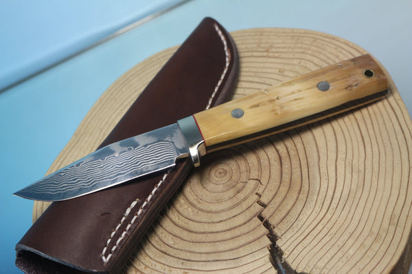 Fumio Inagaki FI-570 ZDP Damascus Trail Hunter, 3-1/2" Hitachi ZDP-189 Premium Powdered Damacus steel Blade - japaneseknifedirect.mom
