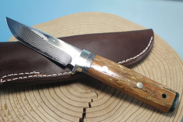 Fumio Inagaki FI-575 ZDP Damascus Drop point Hunter, 3-1/2" Hitachi ZDP-189 Premium Powdered Damacus steel Blade - japaneseknifedirect.mom