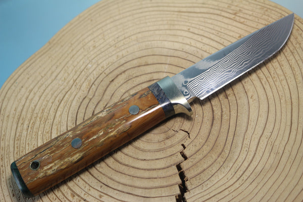 Fumio Inagaki FI-575 ZDP Damascus Drop point Hunter, 3-1/2" Hitachi ZDP-189 Premium Powdered Damacus steel Blade - japaneseknifedirect.mom