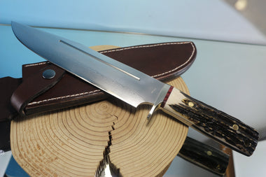 Fumio Inagaki FI-580 9-inch Bowie Knife. VG-10 Damascus blade, Samber Stag handle - japaneseknifedirect.mom