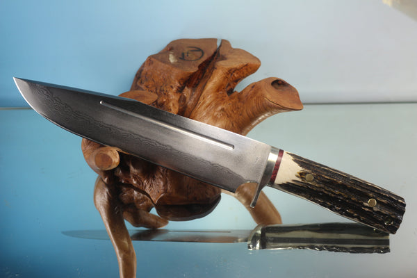 Fumio Inagaki FI-580 9-inch Bowie Knife. VG-10 Damascus blade, Samber Stag handle - japaneseknifedirect.mom