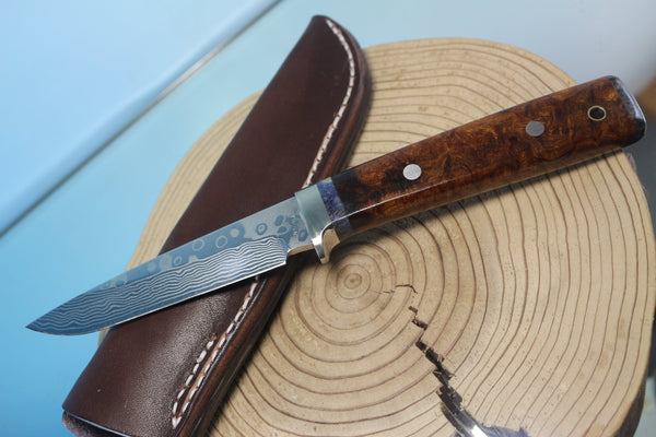 Fumio Inagaki FI-580 ZDP Damascus Utility Hunter, 4-1/4" Hitachi ZDP-189 Premium Powdered Damacus steel Blade - japaneseknifedirect.mom