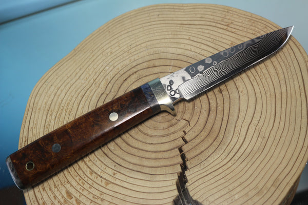 Fumio Inagaki FI-580 ZDP Damascus Utility Hunter, 4-1/4" Hitachi ZDP-189 Premium Powdered Damacus steel Blade - japaneseknifedirect.mom