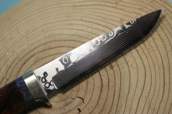 Fumio Inagaki FI-580 ZDP Damascus Utility Hunter, 4-1/4" Hitachi ZDP-189 Premium Powdered Damacus steel Blade - japaneseknifedirect.mom