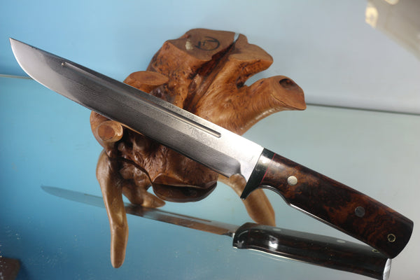 Fumio Inagaki FI-595 Katana Hunter. 10" VG-10 Damascus blade, Desert Ironwood Burl handle - japaneseknifedirect.mom