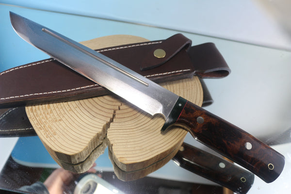 Fumio Inagaki FI-595 Katana Hunter. 10" VG-10 Damascus blade, Desert Ironwood Burl handle - japaneseknifedirect.mom